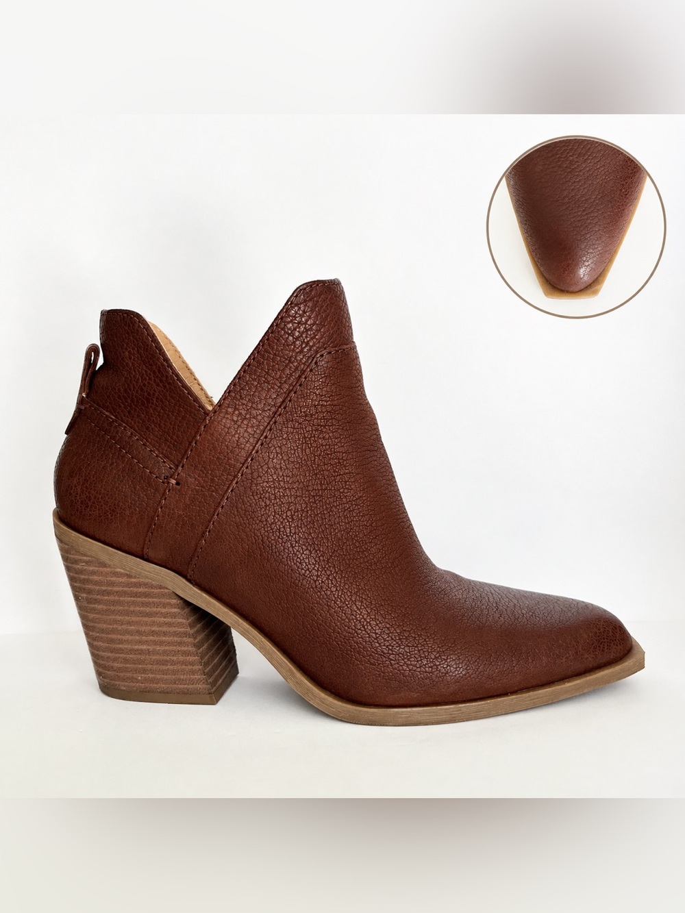 Crown Vintage Women's Stavie Brown Pebbled Leather Booties 9.5 Chunky Western
